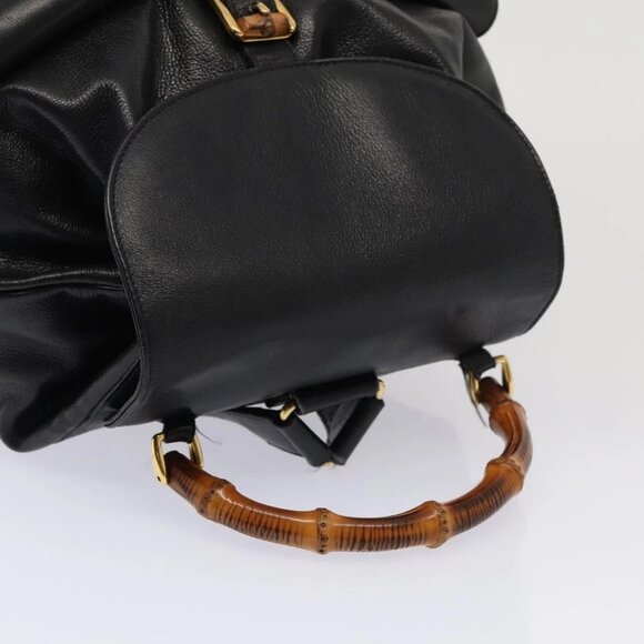 GUCCI Bamboo Backpack Leather Black Gold 003 main image 8